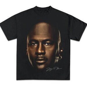 MICAHEL JORDAN BIG HEAD RETRO BASKETBALL GRAPHIC MODERN VINTAGE T SHIRT BLACK